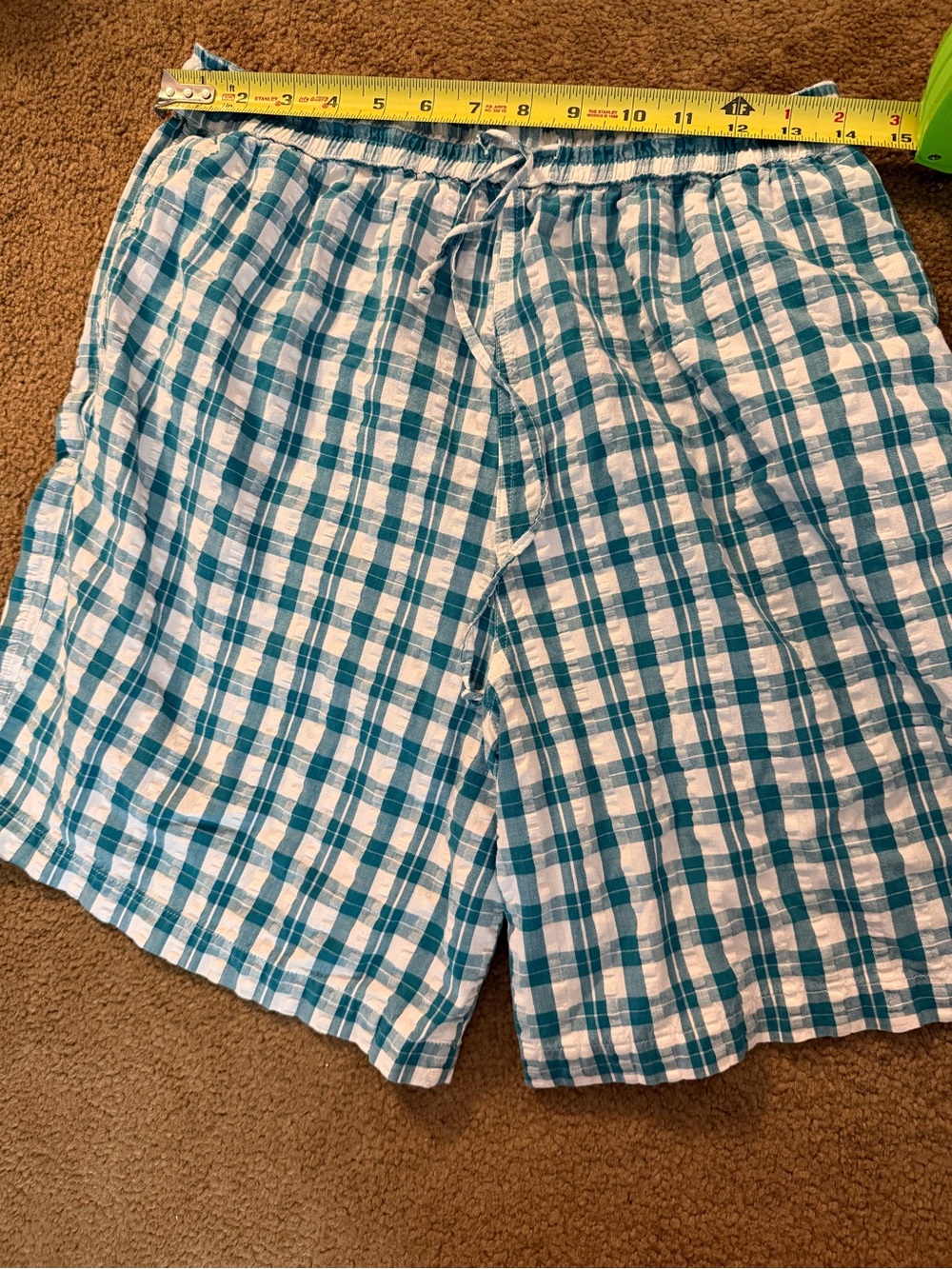 High-Waist Teal and White Plaid Drawstring Shorts - Women's